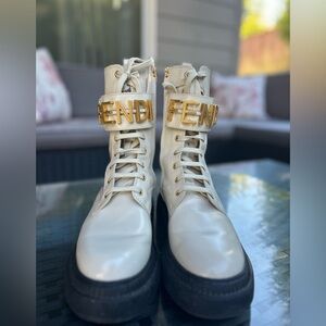 Fendi Beige Boots with Gold Buckle. Like new.